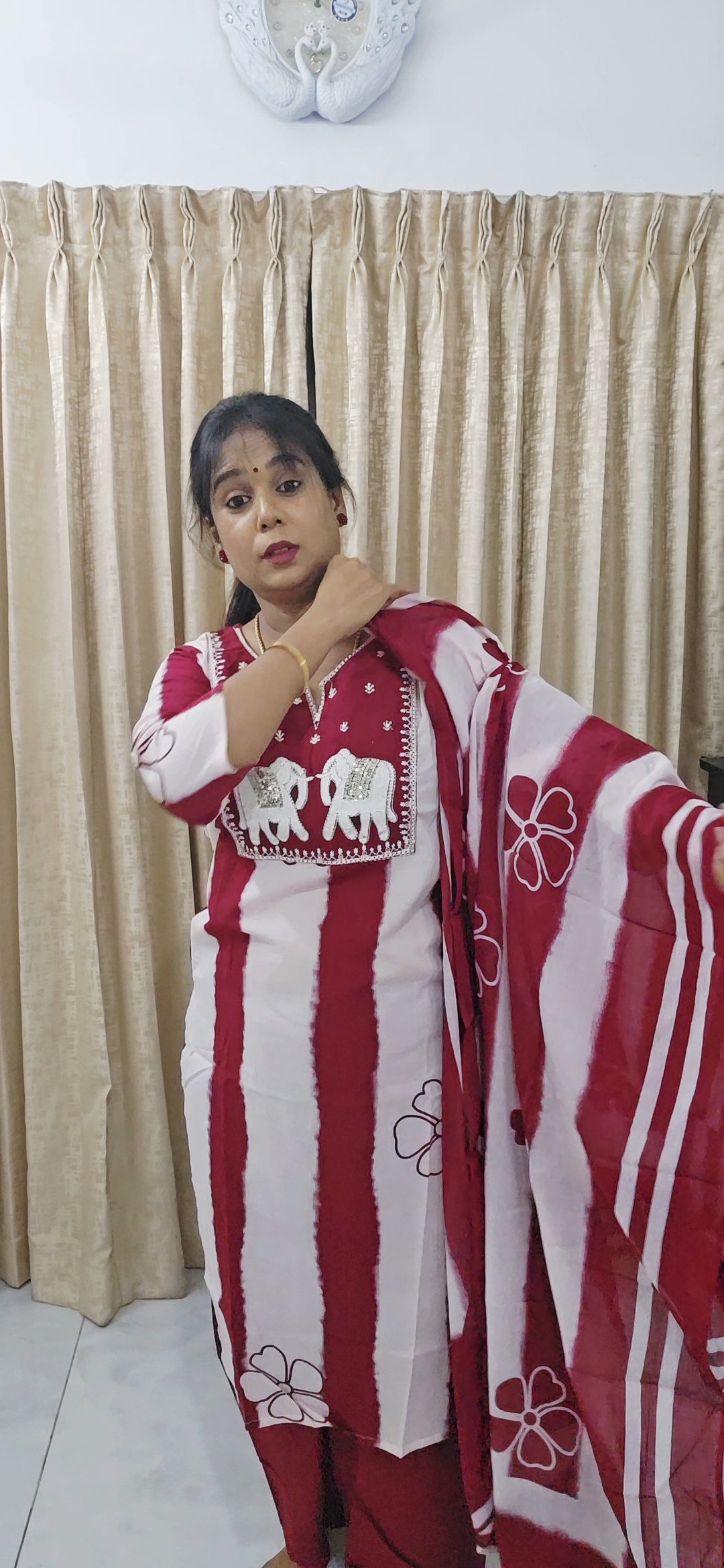 Striped Cotton Salwar Suit Set with Printed Dupatta - Image 6