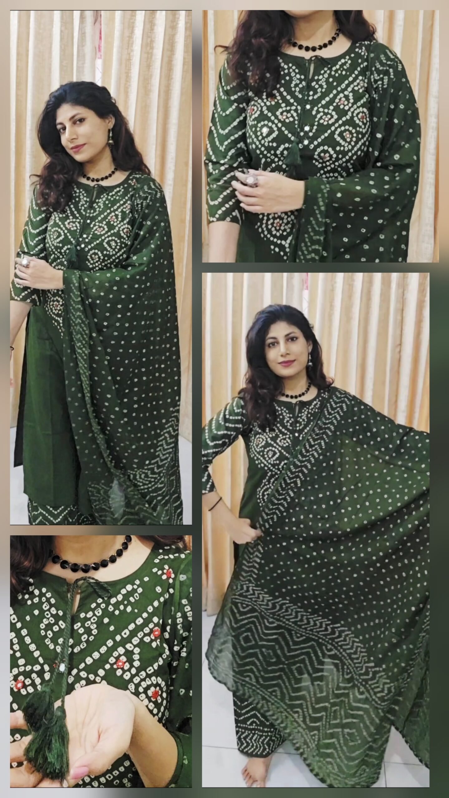 Dark Green Bandhani Cotton Suit Set - Image 2