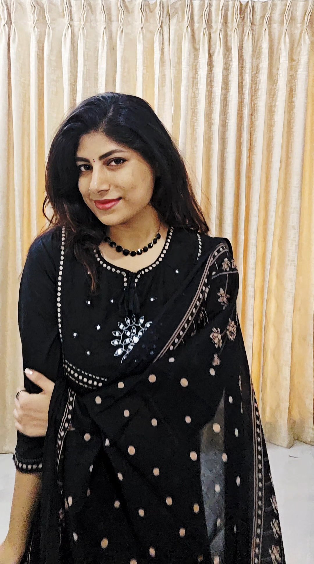 Black Jaipur Cotton Suit Set with Foil Mirror Work - Image 2