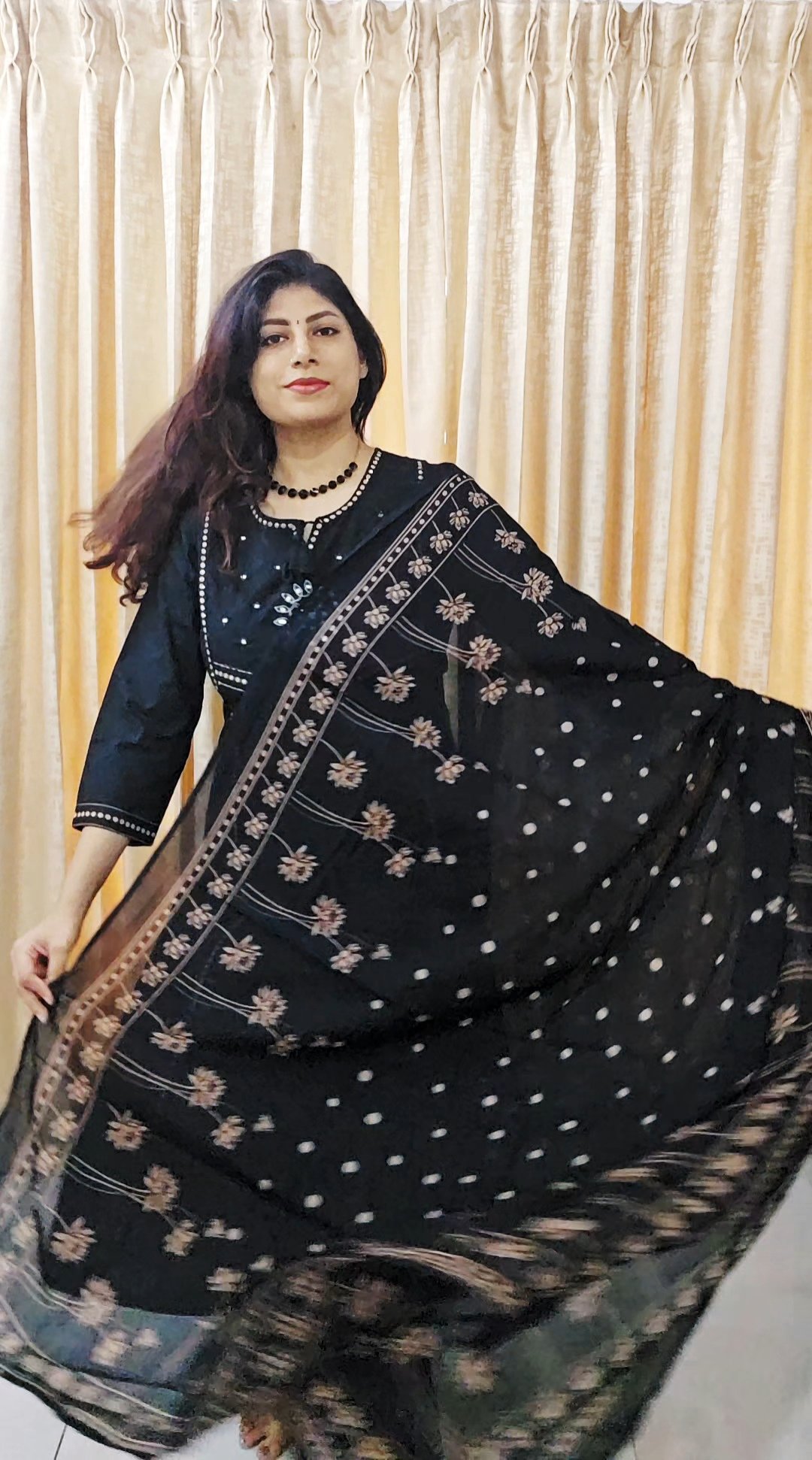 Black Jaipur Cotton Suit Set with Foil Mirror Work - Image 4