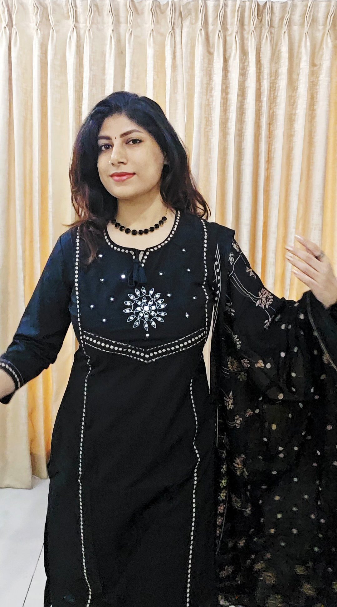 Black Jaipur Cotton Suit Set with Foil Mirror Work - Image 8