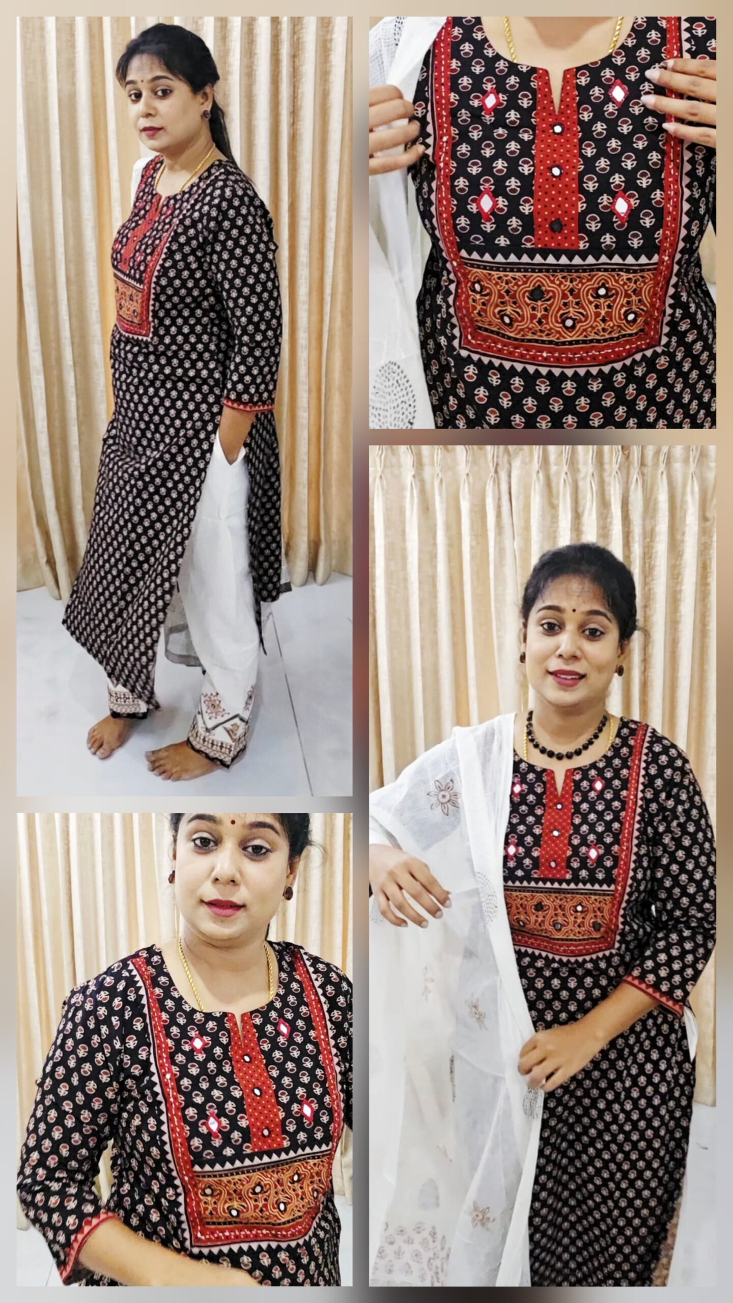 Elegant black cotton suit with kota dupatta - Image 2