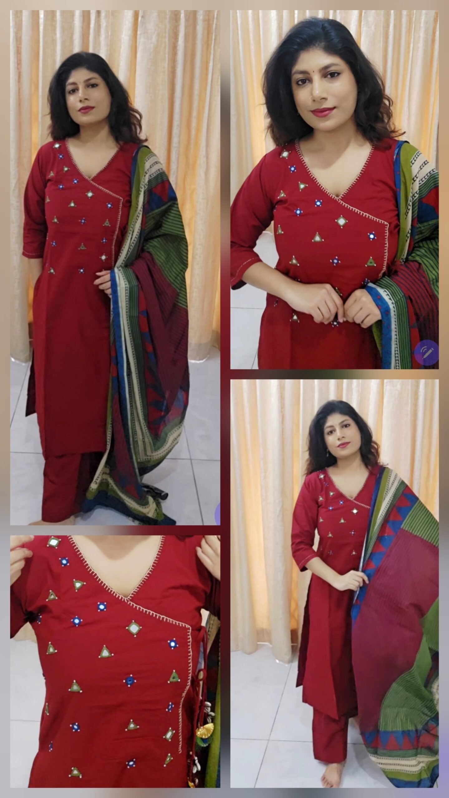 Pure Cotton Suit Set with mirror work Yoke - Image 2