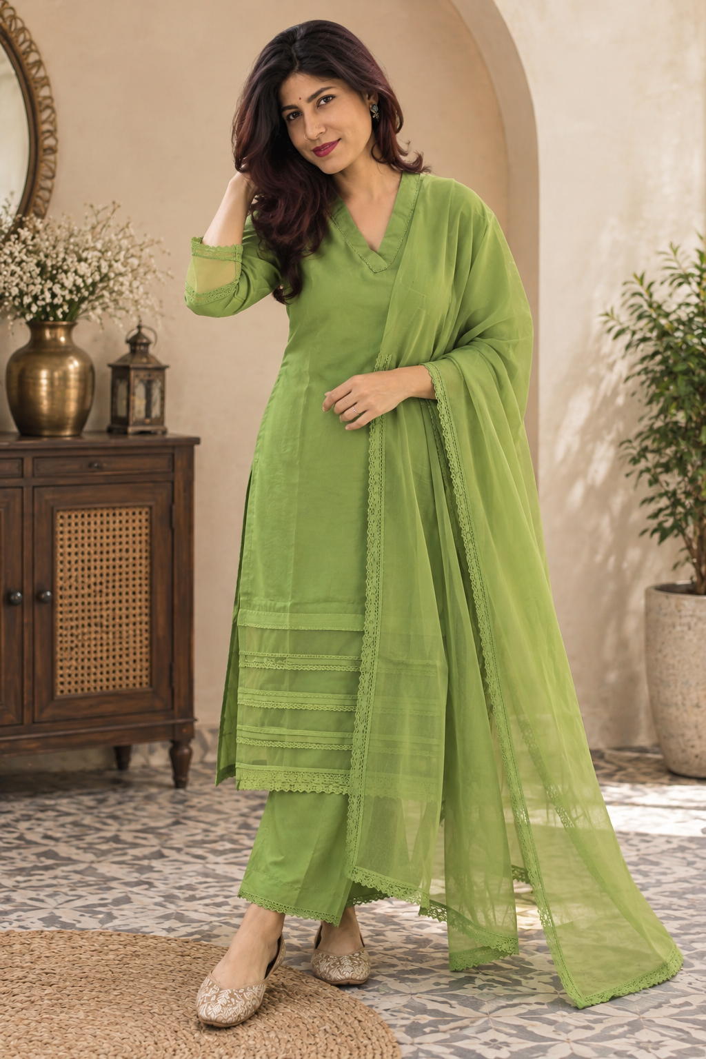 Muslin Silk Suit Set with Organza Detailing - Image 2
