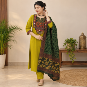 Soft Cotton Embroidered Suit Set with Printed Dupatta
