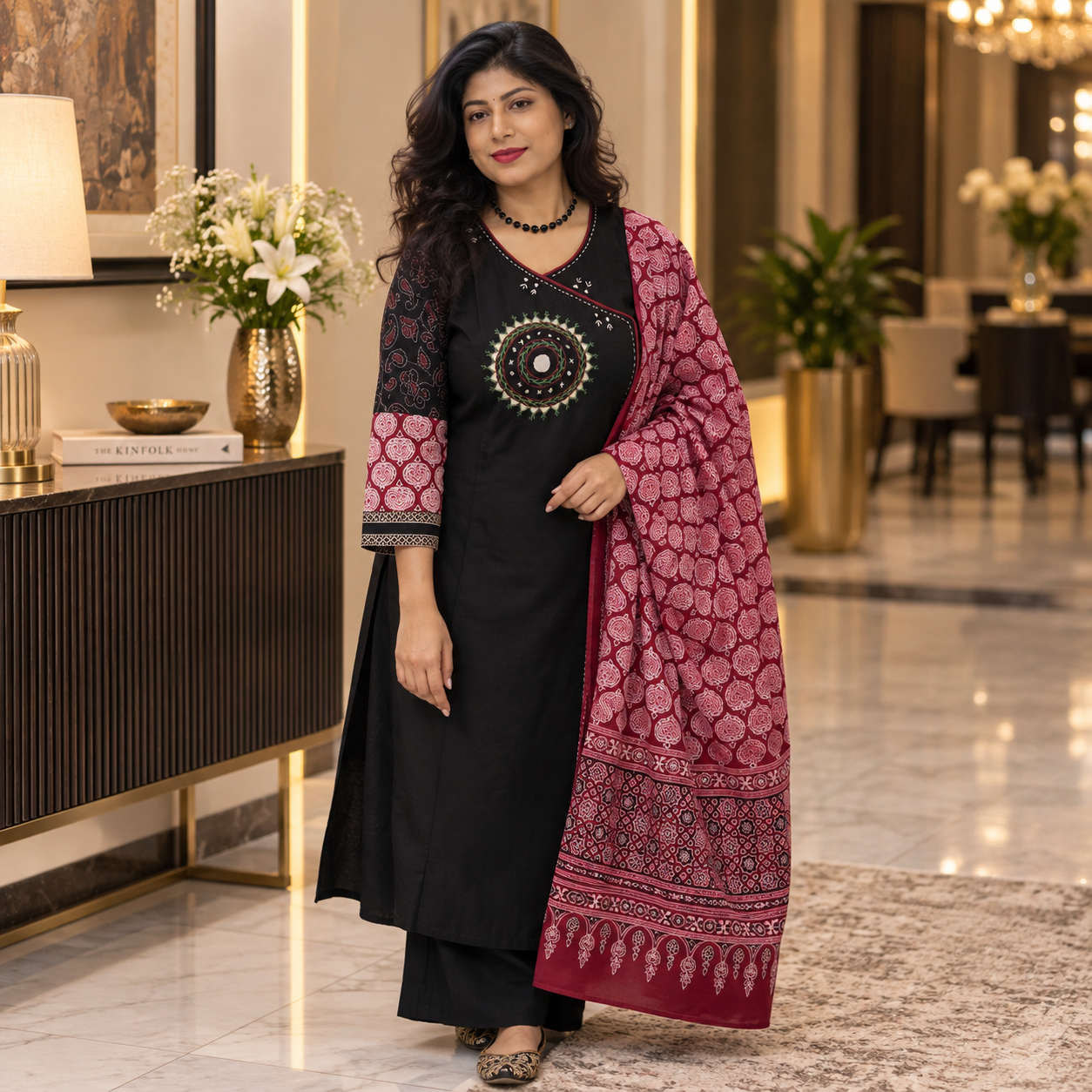 Pure Cotton Mirror Work Kurta Set