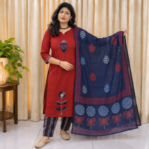 Rust Red Cotton Salwar Kameez Set