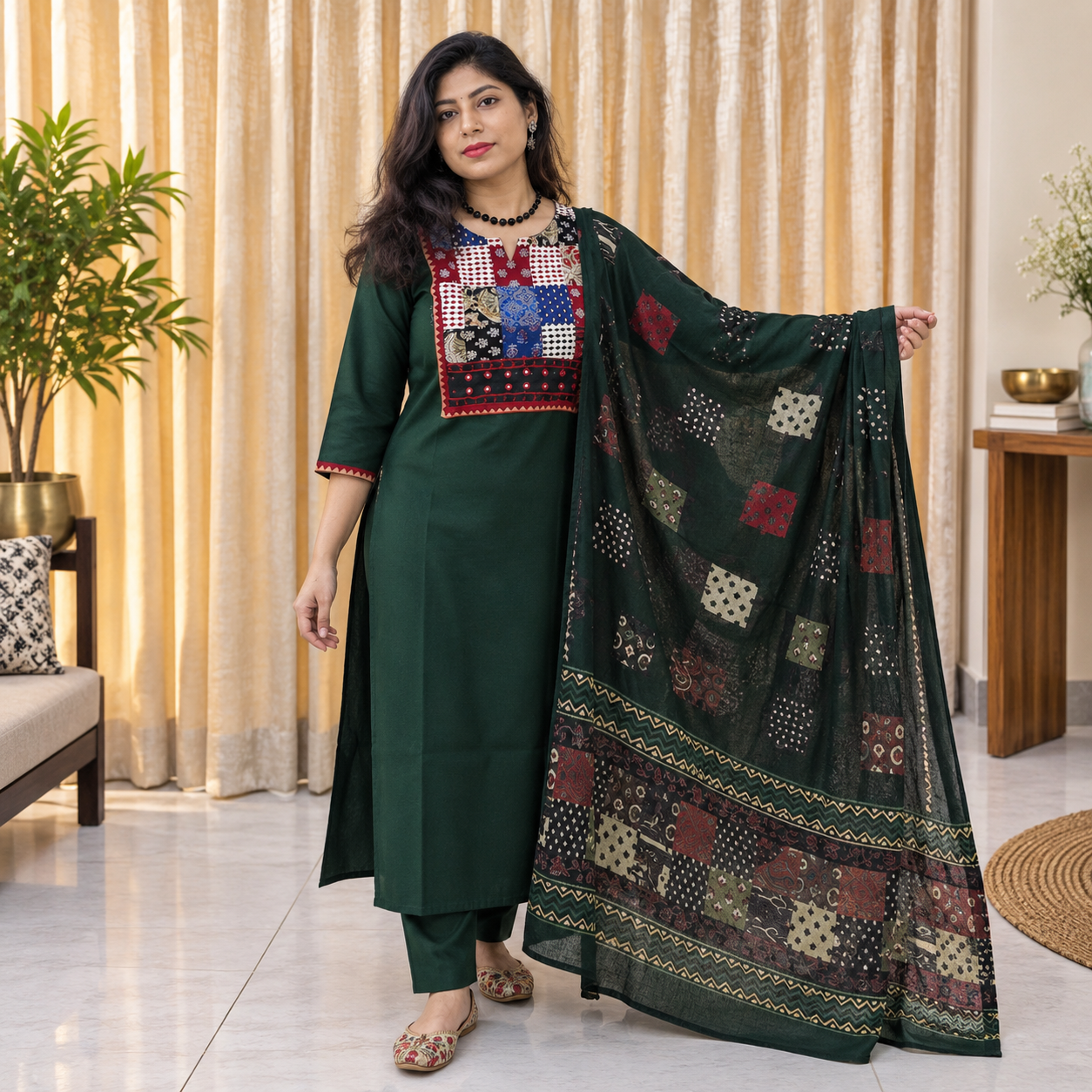 Pure Cotton Mirror Work Suit Set