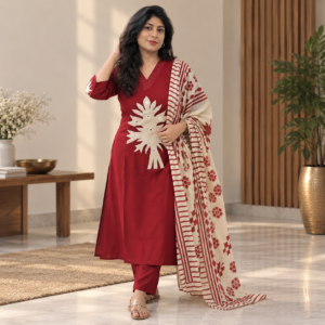 Ruby Red Pure Cotton Suit Set