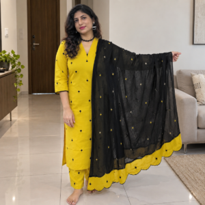 Soft Cotton Salwar Suit Set with Scalloped Dupatta