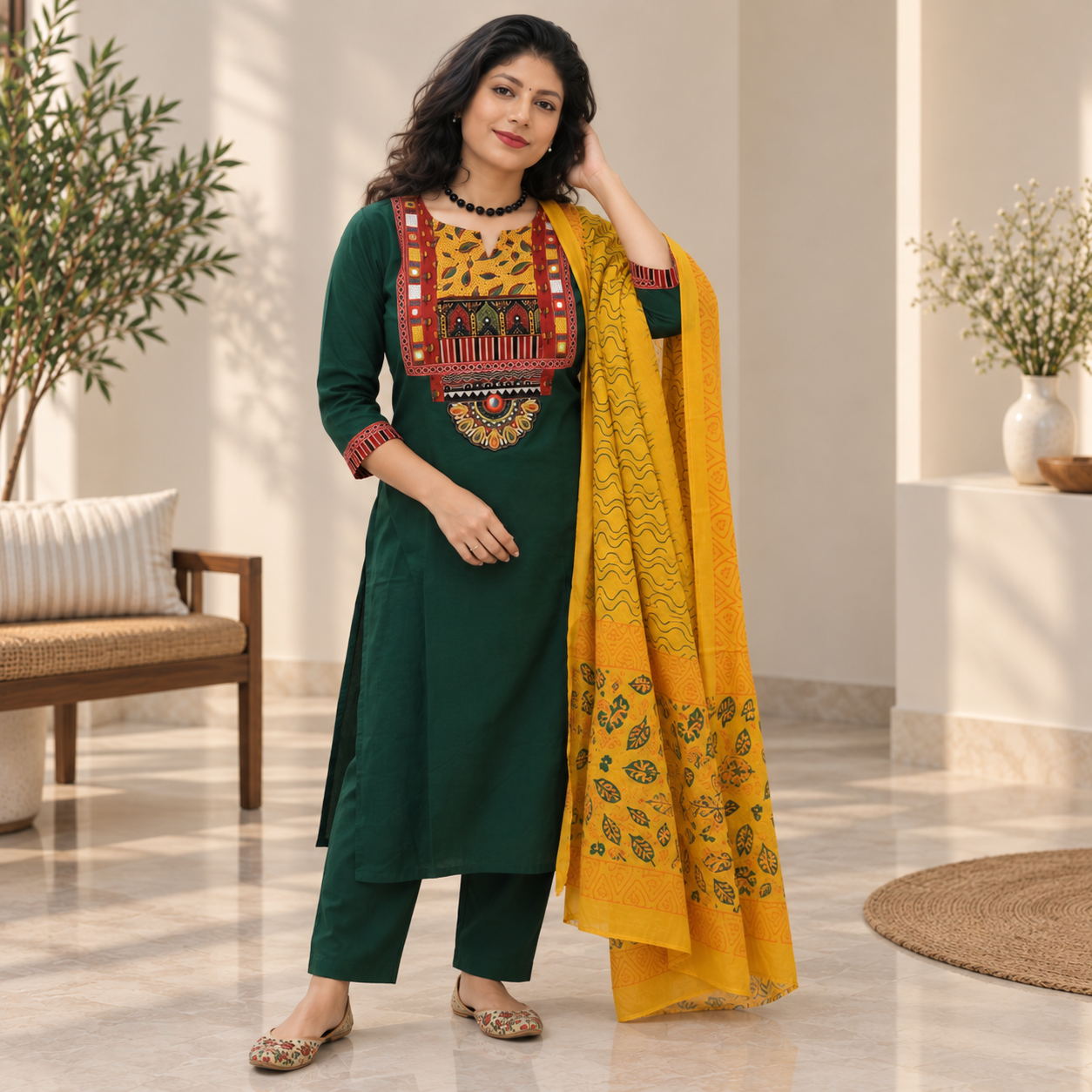 Pure Cotton Salwar Suit Set with Printed Dupatta