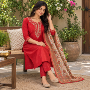 Roman Silk Embroidered Suit Set