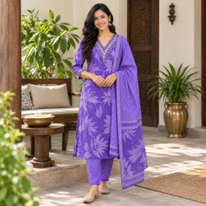 Pure Purple Jaipur Cotton Suit Set