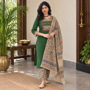 Kalamkaari Cotton Suit Set with Kalamkari Dupatta