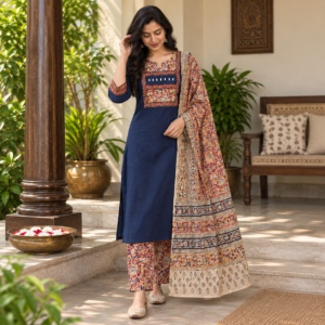 Pure Cotton Suit Set with Kalamkari Dupatta