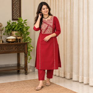 Maroon  & Beige Cotton coord set