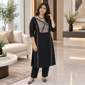 Black & Beige Cotton coord set