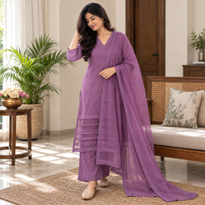 Muslin Silk Suit Set with Organza Detailing