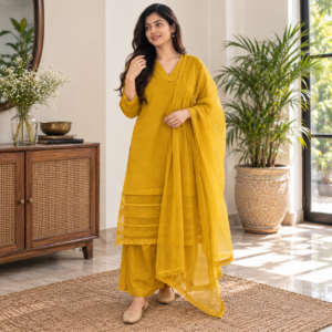 Muslin Silk Suit Set with Organza Detailing