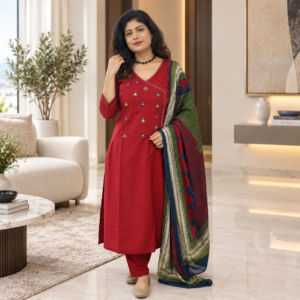 Pure Cotton Suit Set with mirror work Yoke