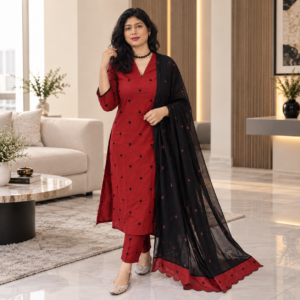 Deep Maroon Cotton Suit Set