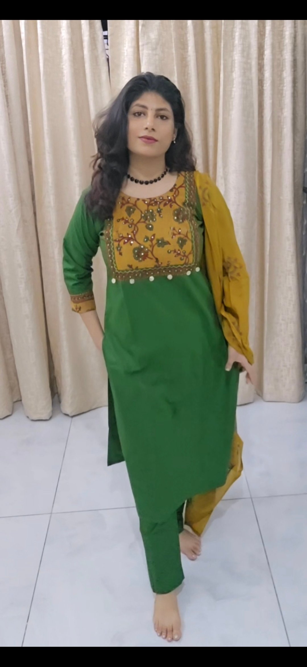 Elegant Green Cotton Salwar Suit Set - Image 2