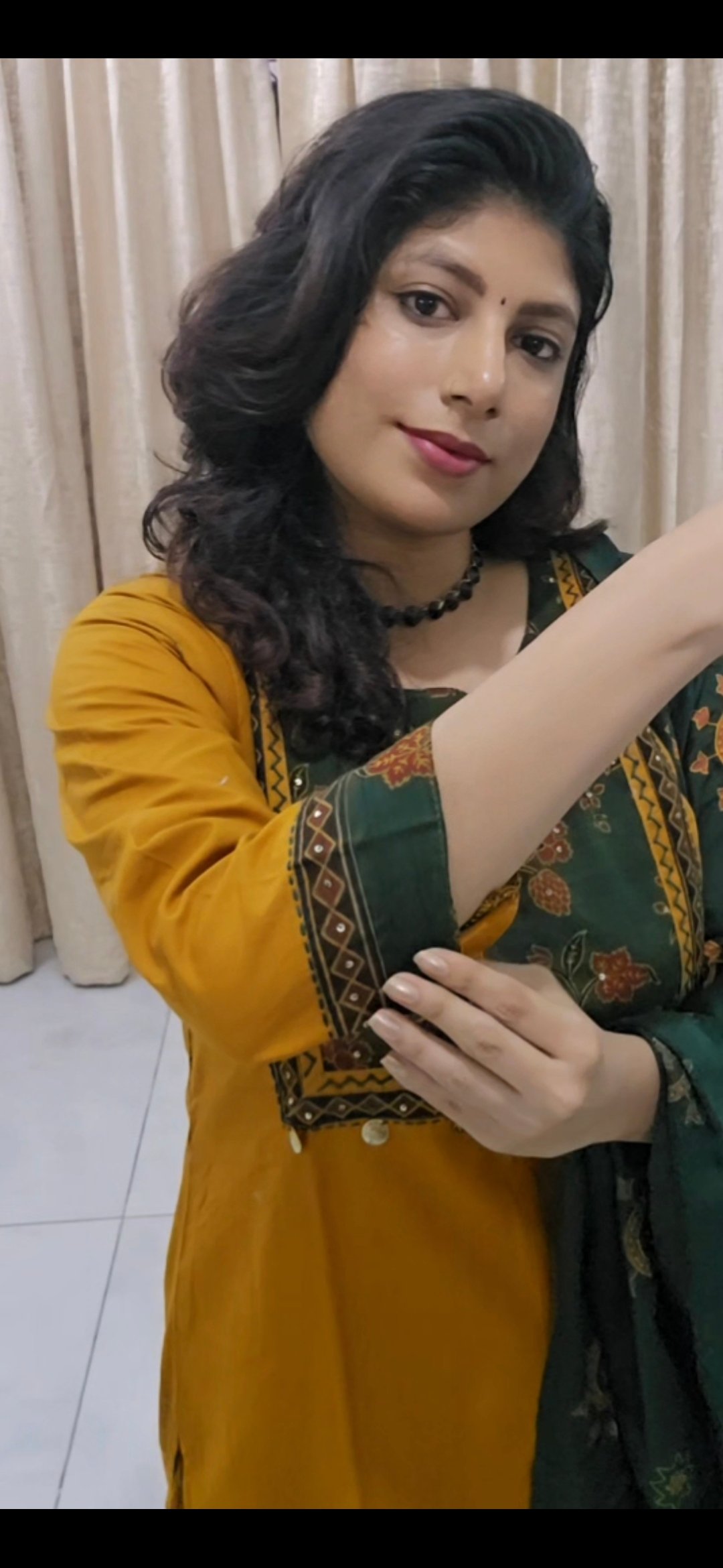 Mustard Cotton Suit Set with Printed Dupatta - Image 6