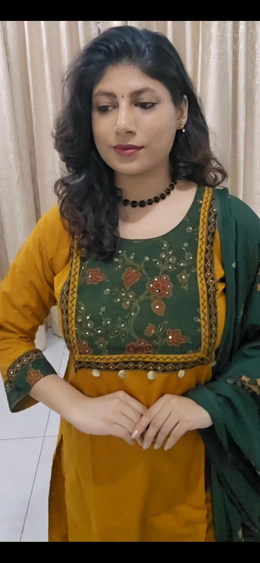 Mustard Cotton Suit Set with Printed Dupatta - Image 5