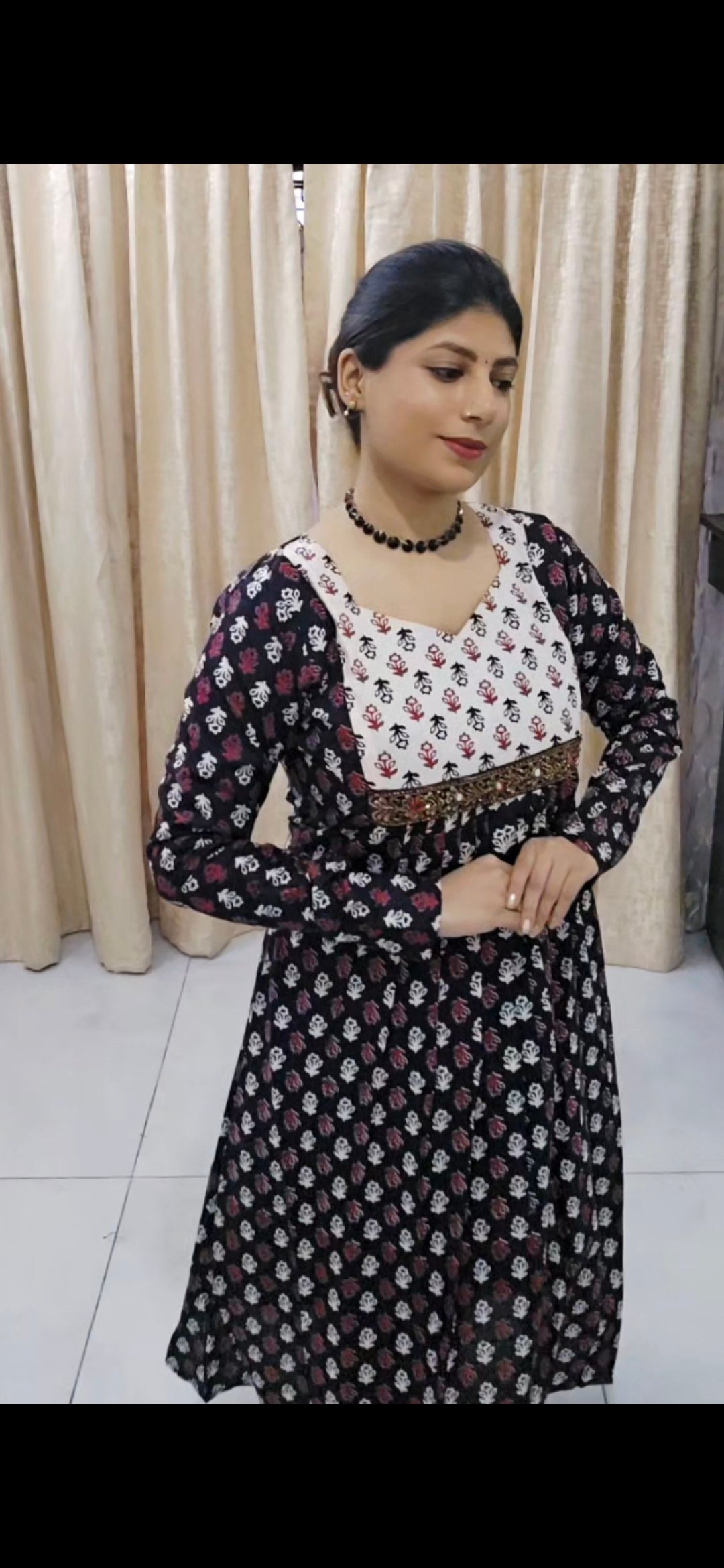 Black Printed Cotton Kurti - Image 5