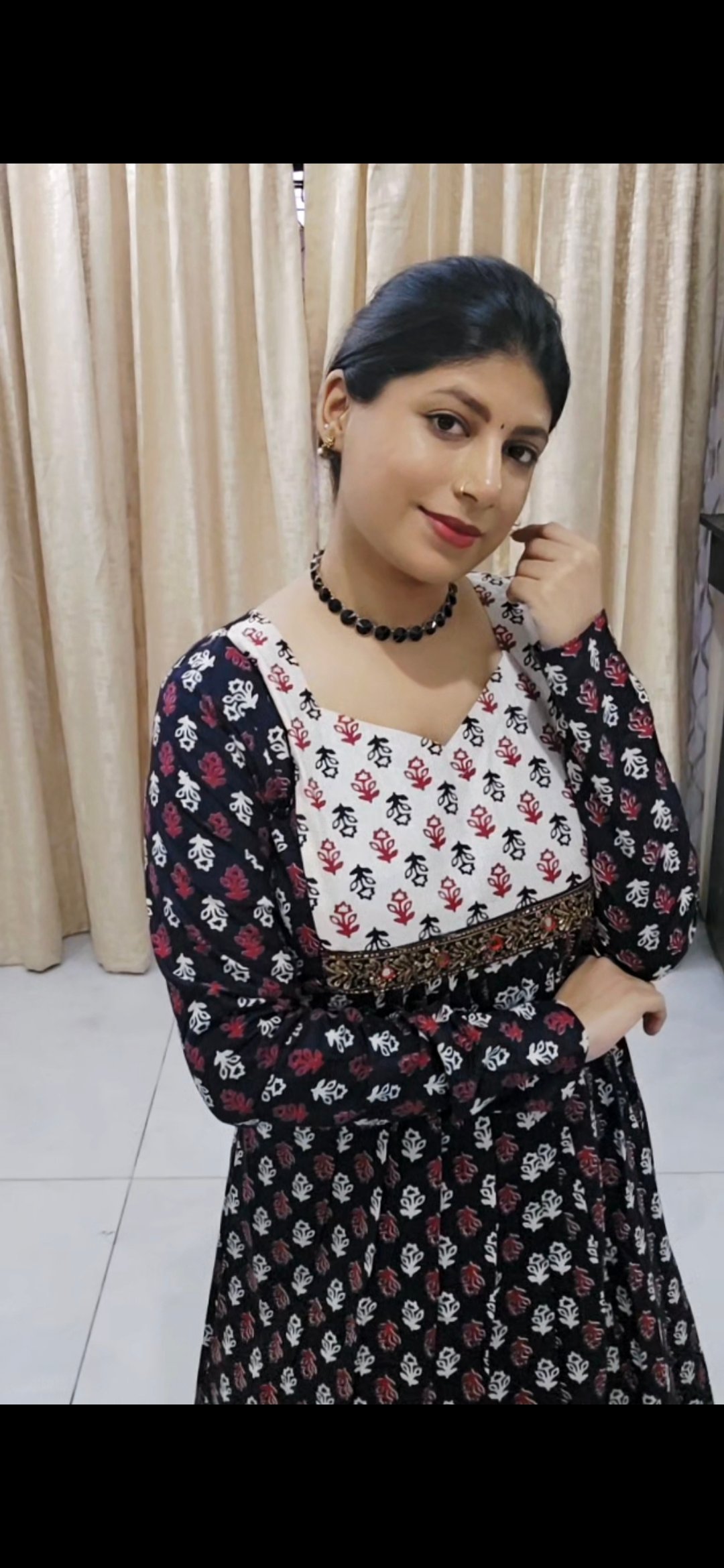 Black Printed Cotton Kurti - Image 4