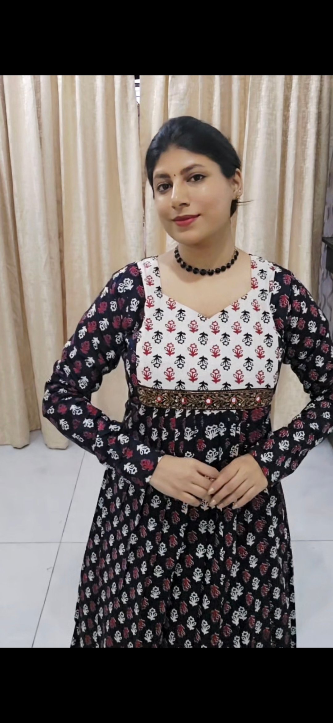 Black Printed Cotton Kurti - Image 2