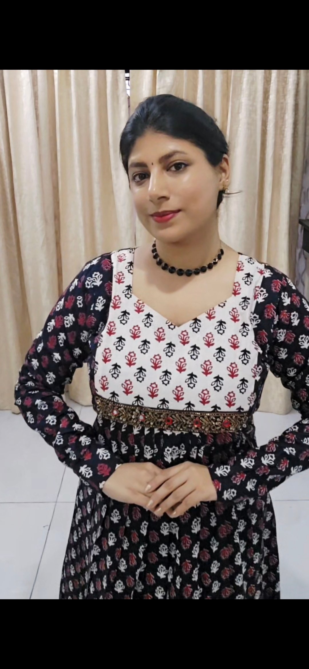 Black Printed Cotton Kurti - Image 3