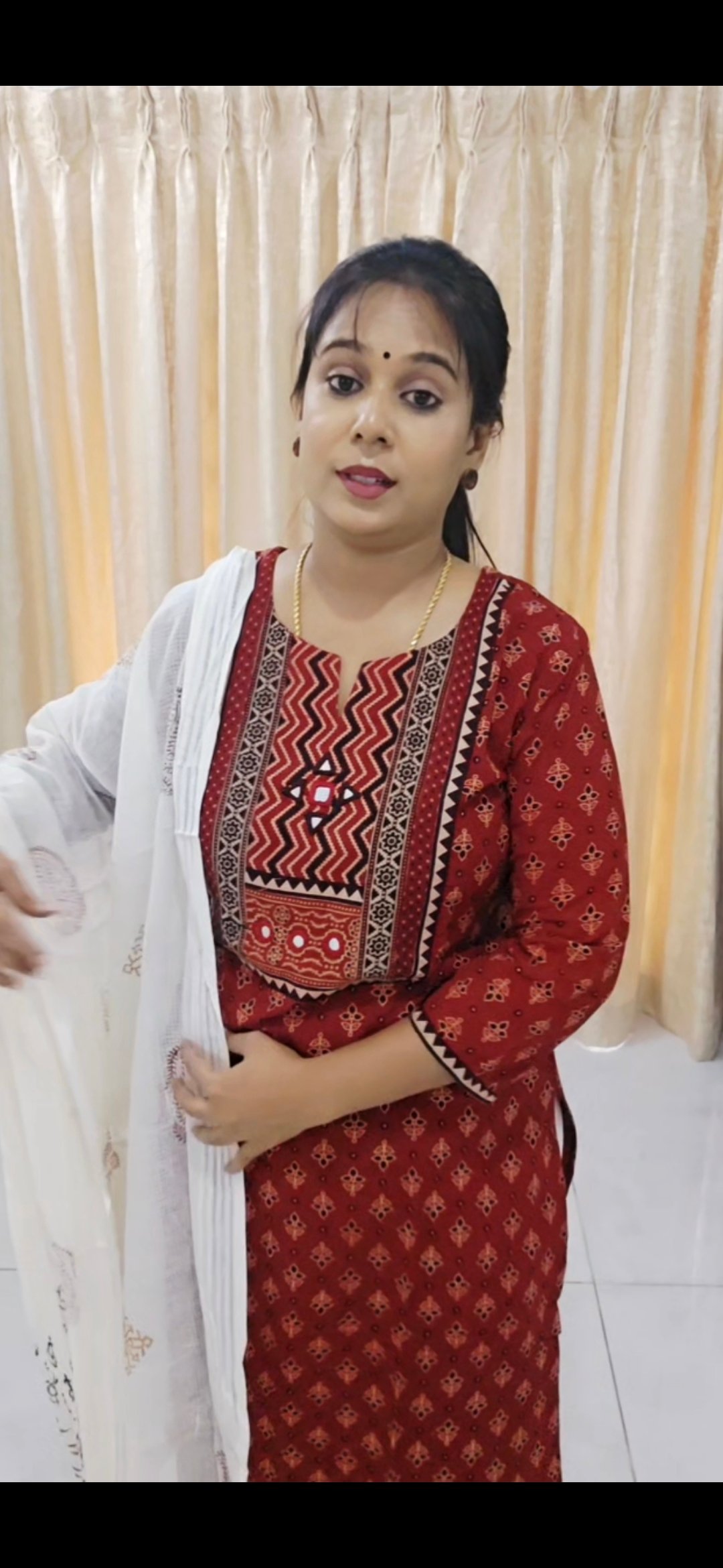 Maroon Cotton Suit Set with Mirror Work - Image 7
