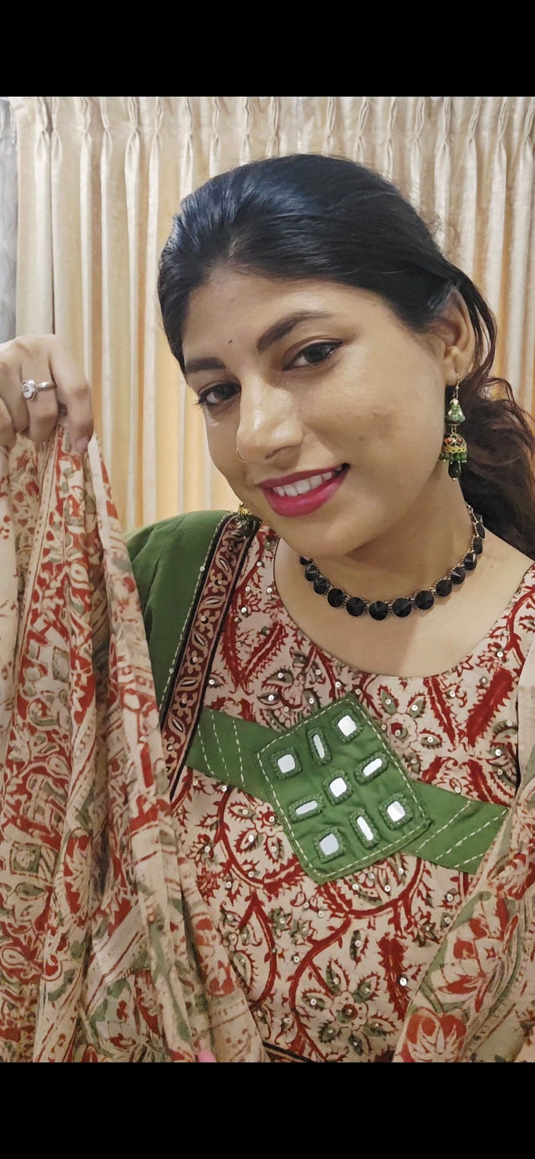 Green Cotton Suit Set with Kalamkari Dupatta - Image 8