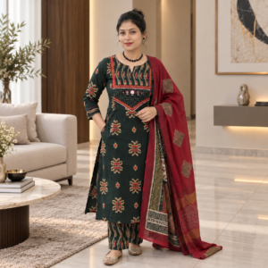 Green  Cotton Salwar Suit Set
