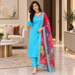 Roman Silk Embroidered Kurta Set with Floral Dupatta