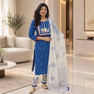 Indigo Blue Cotton Salwar Kameez Set