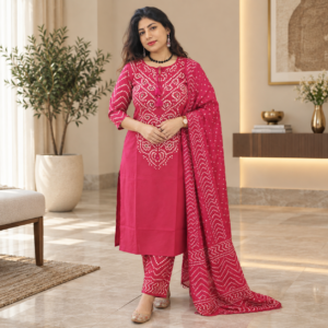 Pink Bandhani Mirror Work Suit Set