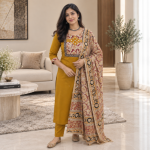 Pure Cotton Suit Set with Kalamkari Dupatta