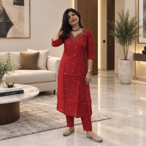 Raw Silk Hand Embroidered Kurta Set