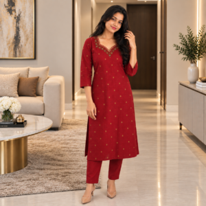 Raw Silk Hand Embroidered Salwar Set
