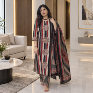 Striped Cotton Salwar Suit Set with Printed Dupatta