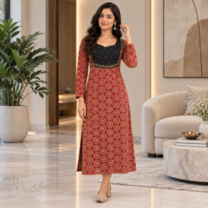 Pure Ajrakh Cotton Embroidered Kurta