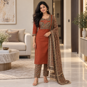 Pure Cotton Suit Set with Kalamkari Dupatta