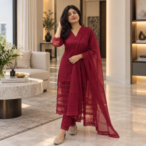 Muslin Silk Suit Set with Organza Detailing