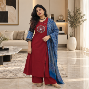 Maroon Angrakha-style Anarkali