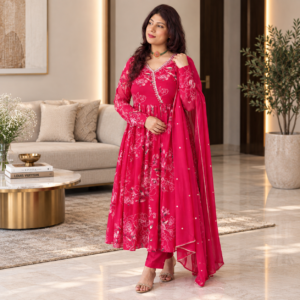Pure Chinnon Silk Angrakha Suit Set with Pearl Embroidery
