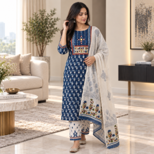 Indigo Blue Cotton Salwar Kameez Set